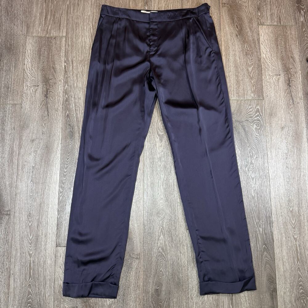 Valentino Women’s Size 10 Purple Satin Tapered Ankle Pants Made in Italy